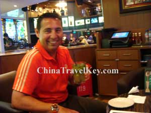 Travelers and Guide in Bar 