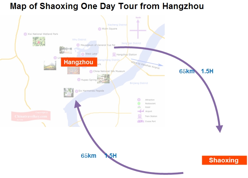 Hangzhou Wuzhen 1 Day Tour Map